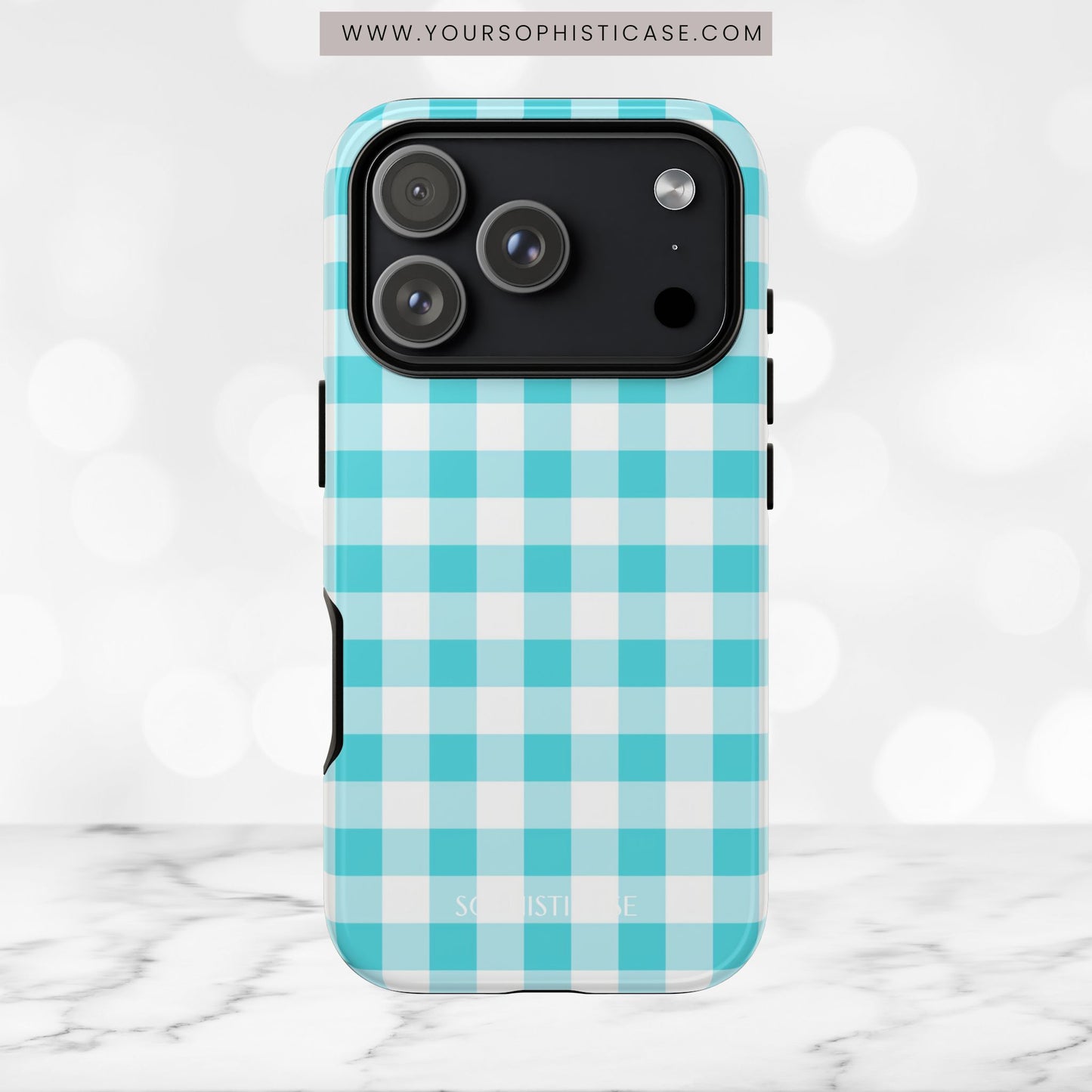 Gingham in Aqua - Tough Phone Case