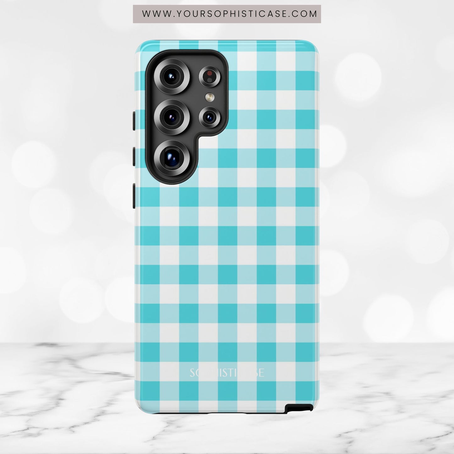 Gingham in Aqua - Tough Phone Case