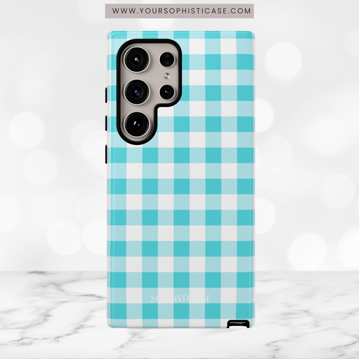 Gingham in Aqua - Tough Phone Case