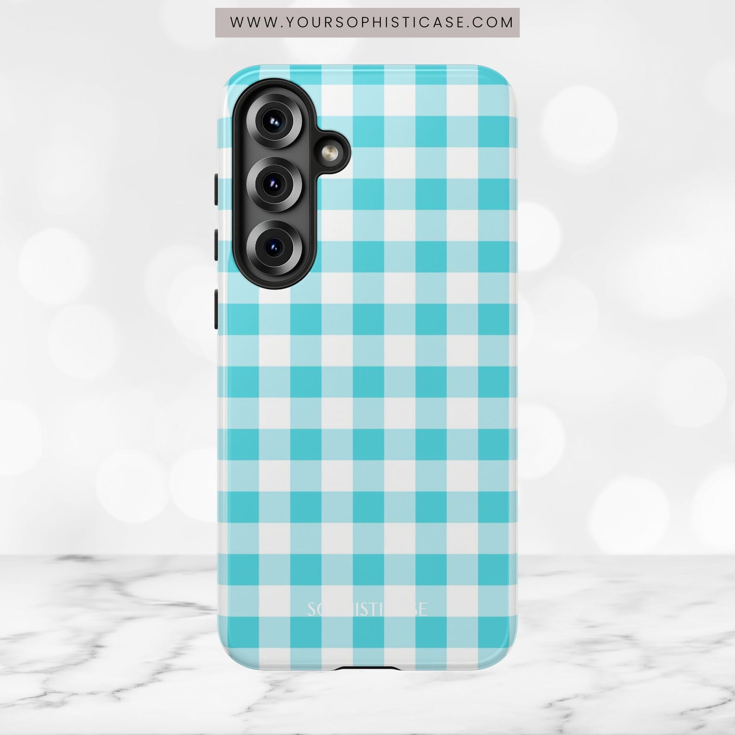 Gingham in Aqua - Tough Phone Case