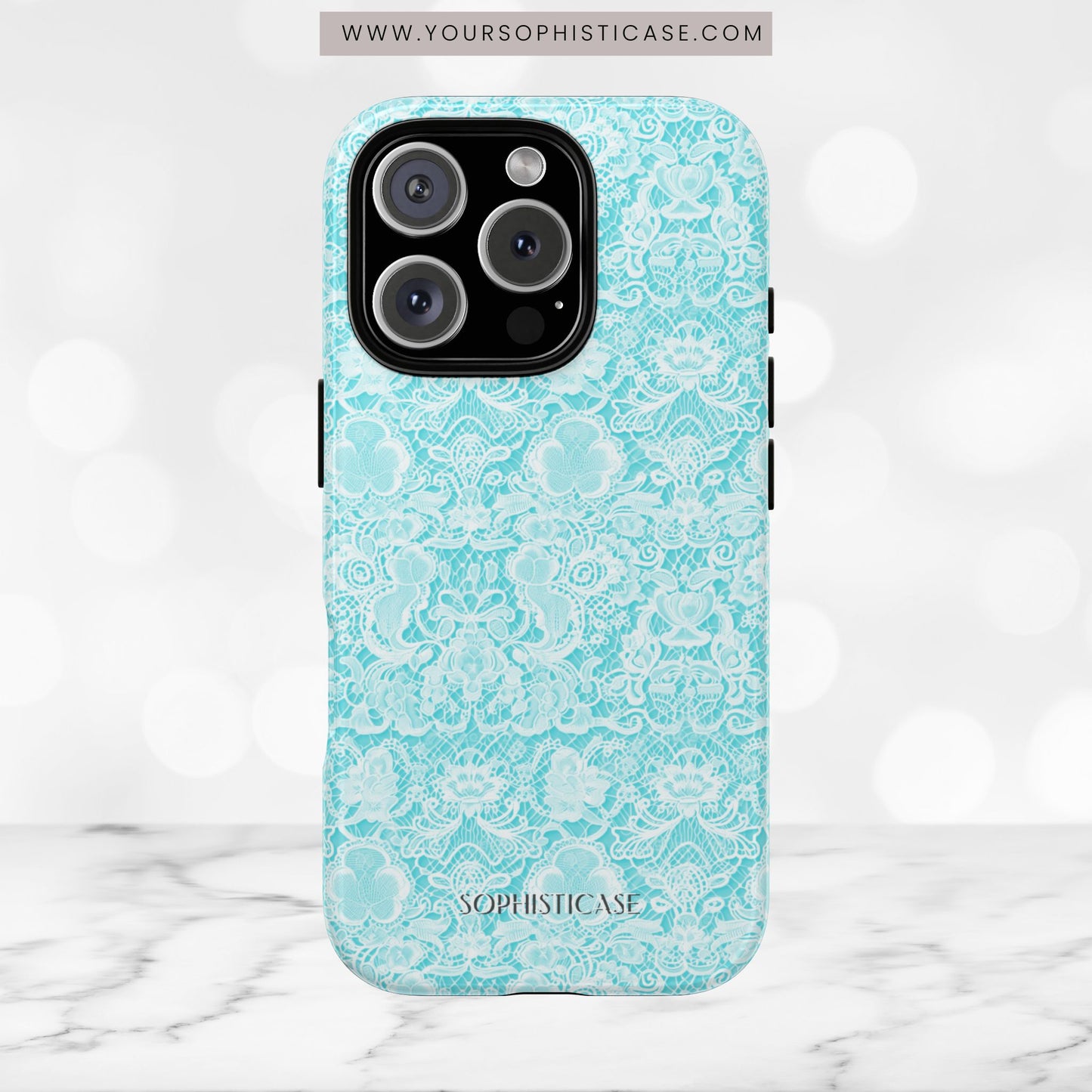 Luxe Lace in Aqua - Tough Phone Case