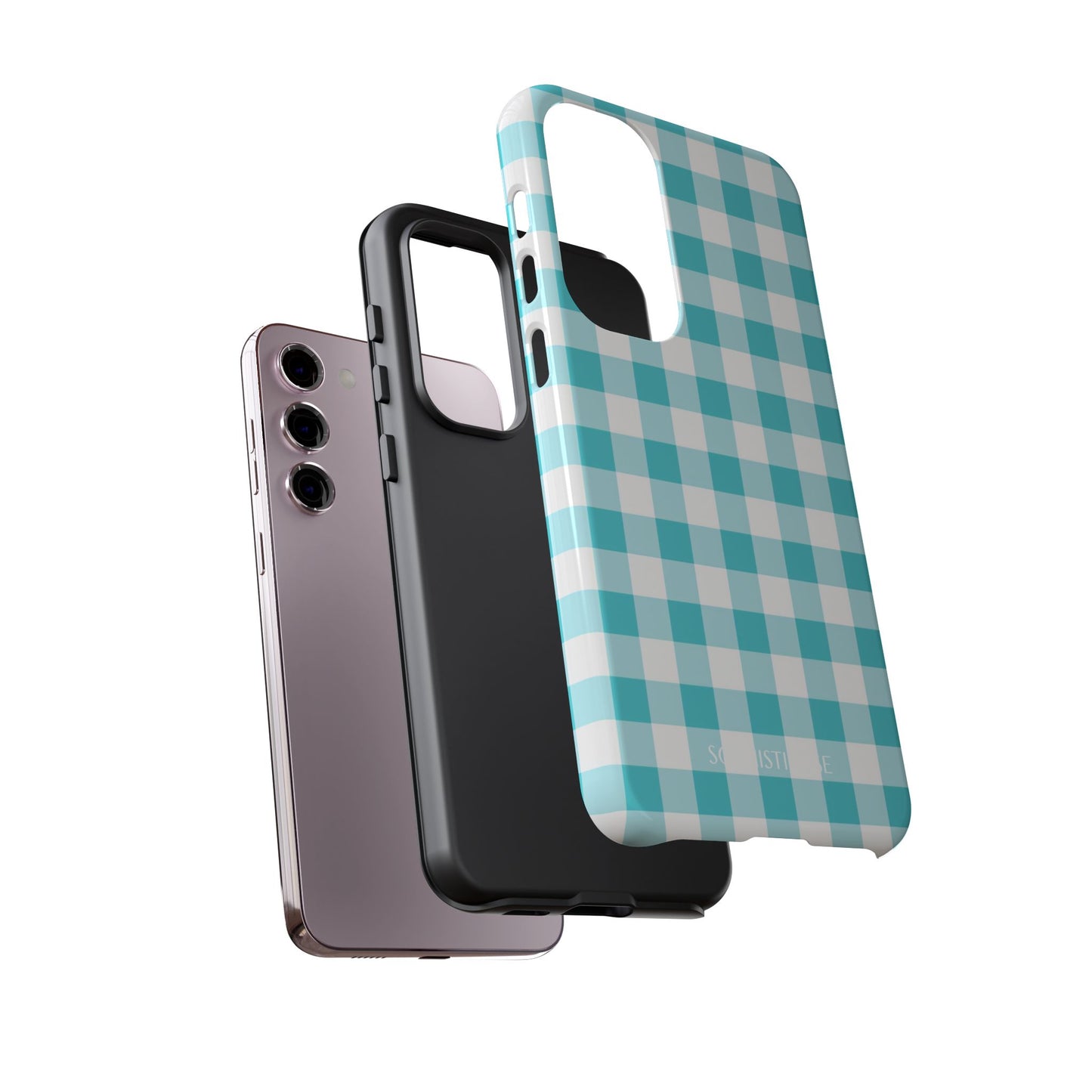 Gingham in Aqua - Tough Phone Case