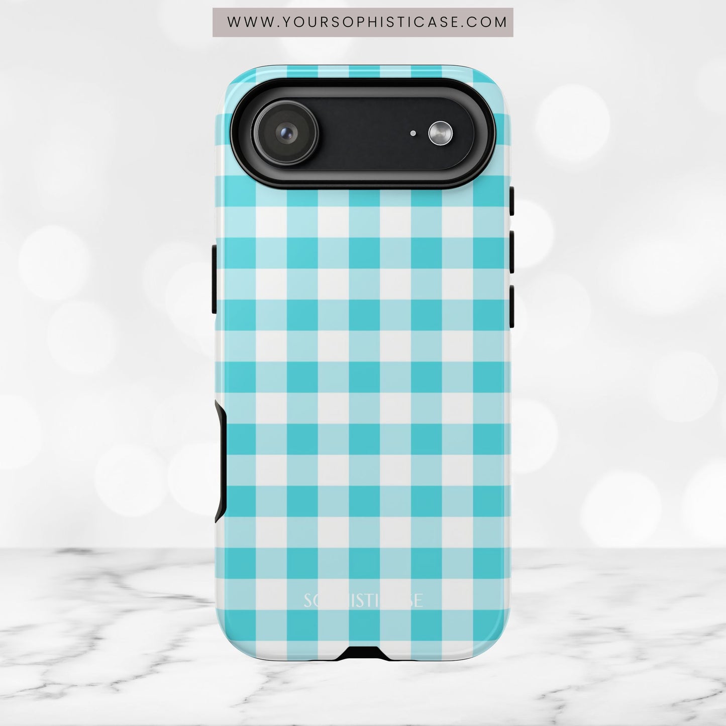 Gingham in Aqua - Tough Phone Case
