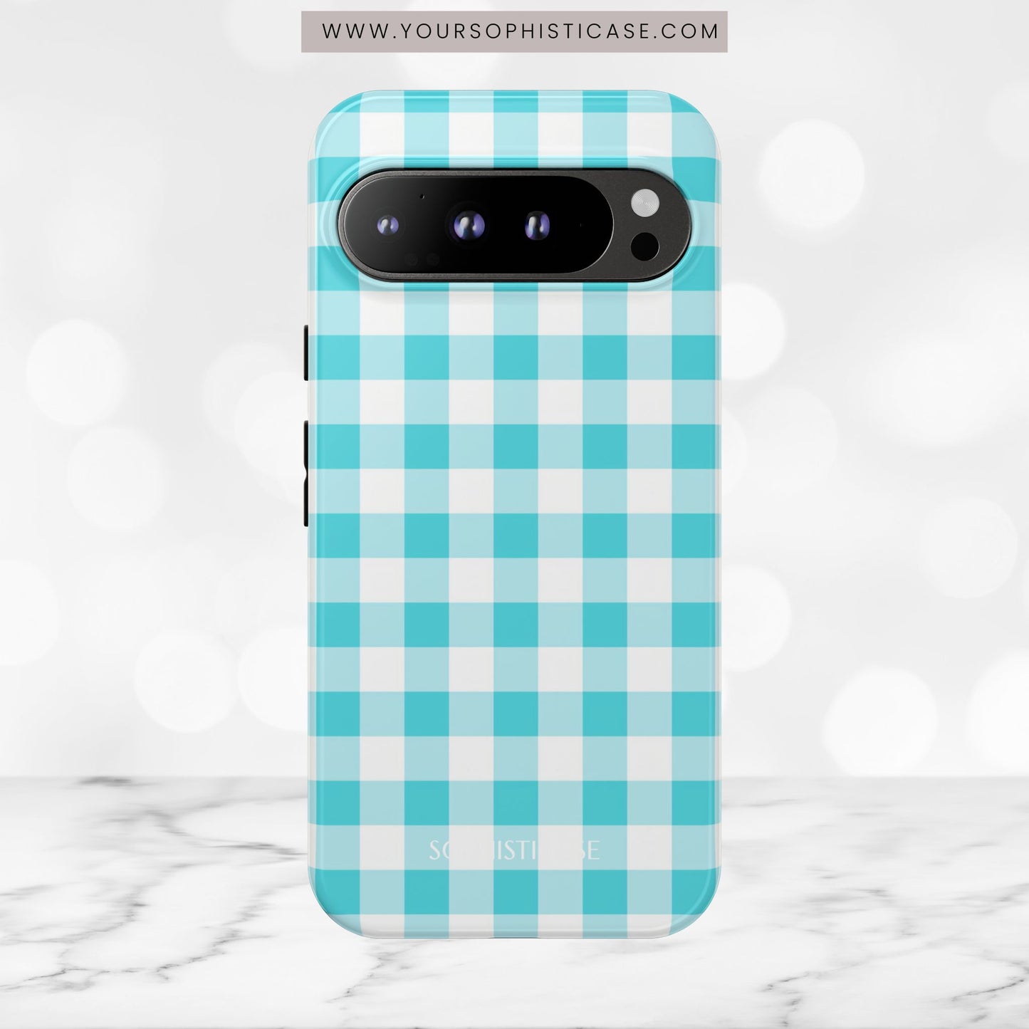 Gingham in Aqua - Tough Phone Case