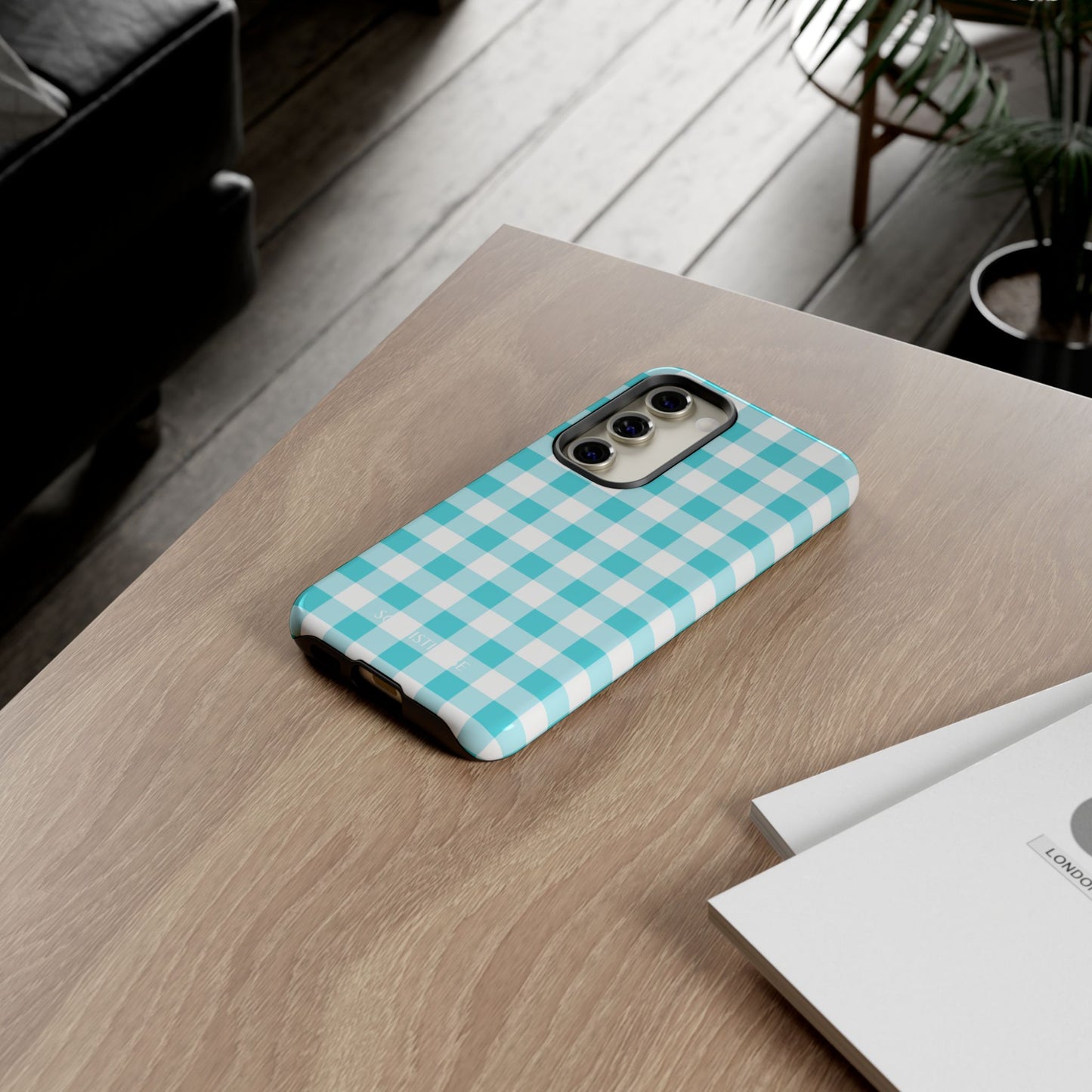 Gingham in Aqua - Tough Phone Case