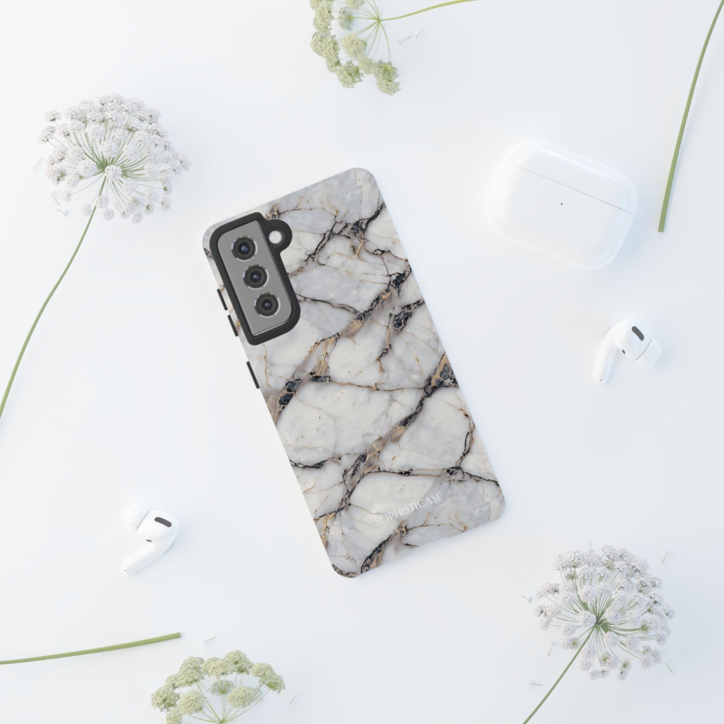 Marble Opulence in Cracked Beige - iPhone Case, Samsung Galaxy Case, Google Pixel Case