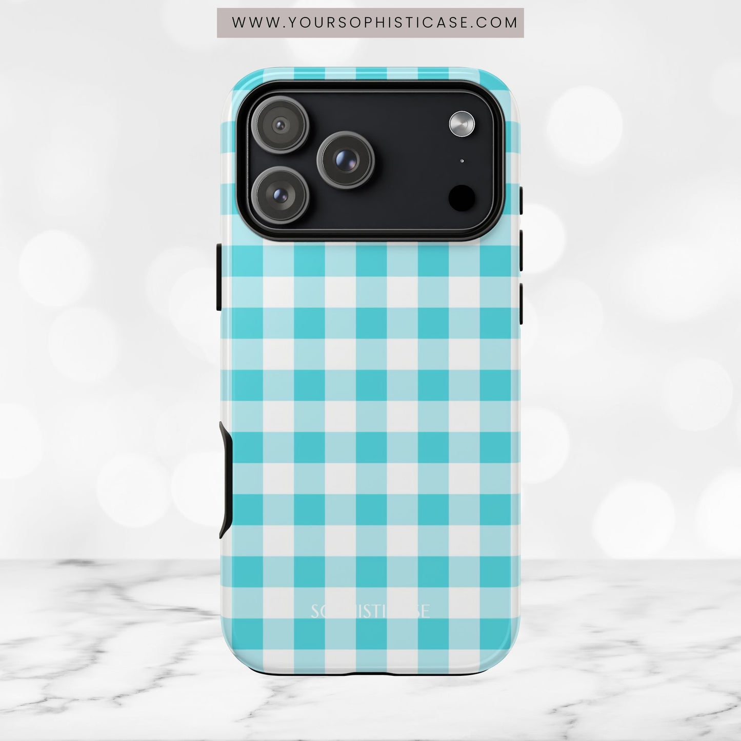 Gingham in Aqua - Tough Phone Case