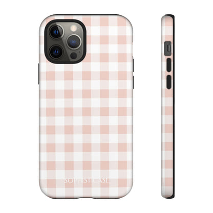 Gingham in Neutral Beige - Drop Proof Phone Case for iPhone