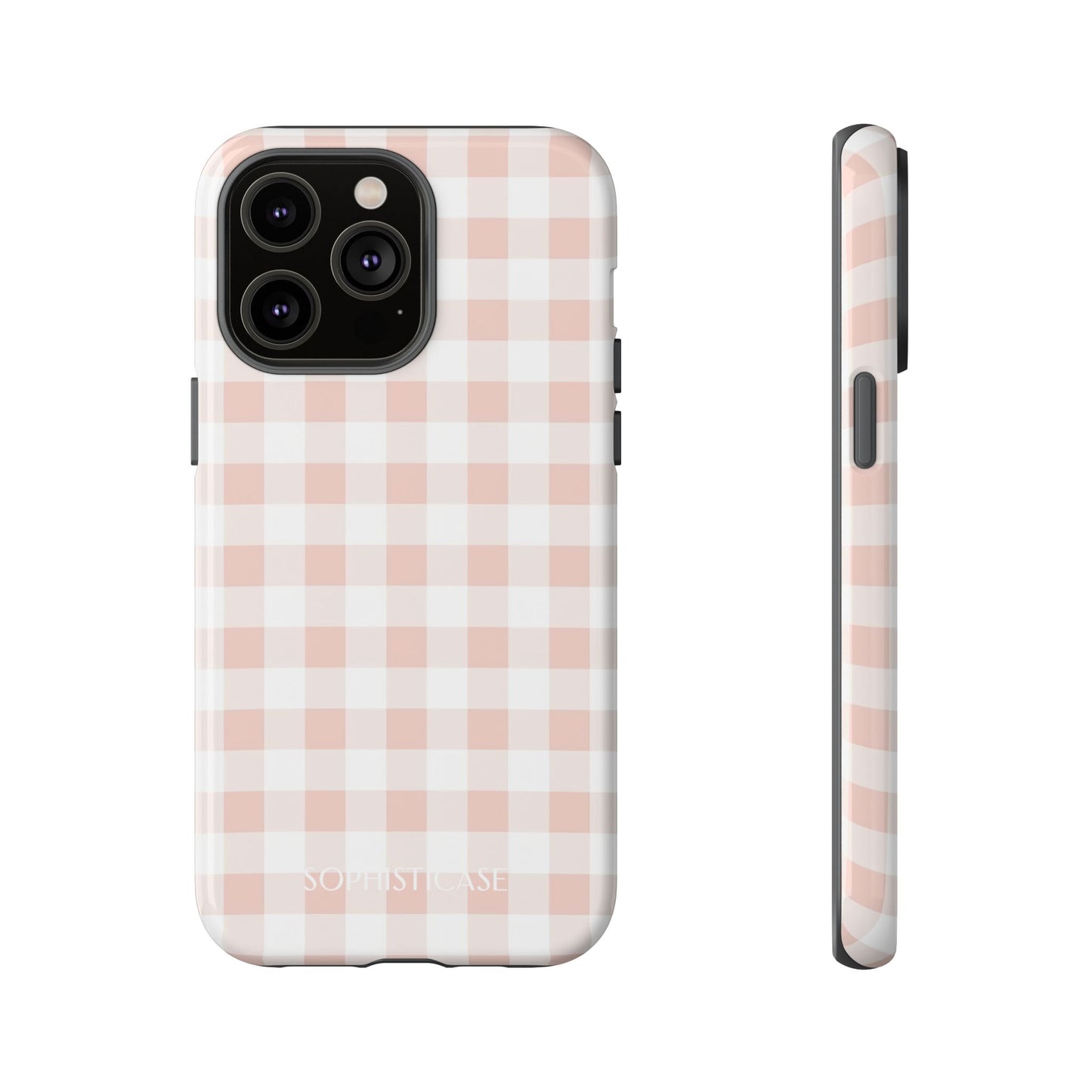 Gingham in Neutral Beige - Drop Proof Phone Case for iPhone