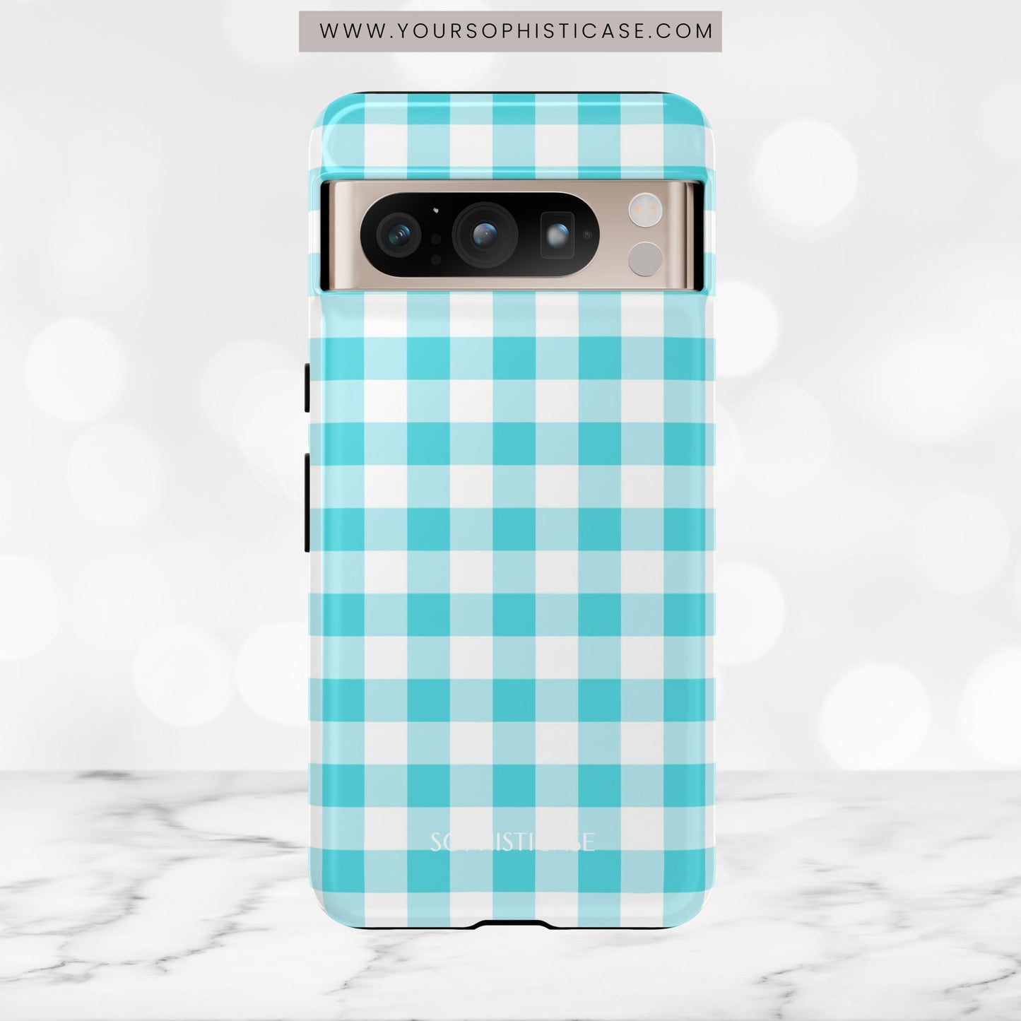 Gingham in Aqua - iPhone Case, Samsung Galaxy Case, Google Pixel Case