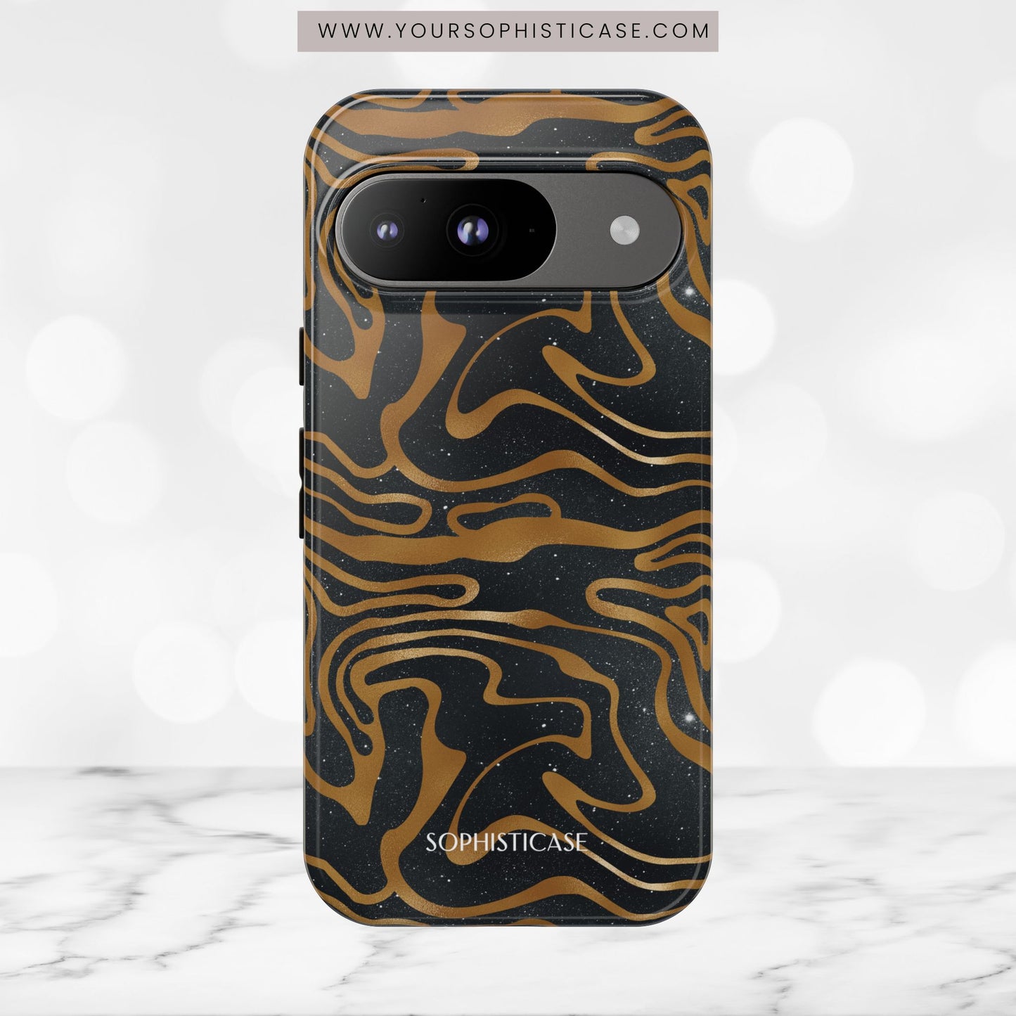 Cosmic Gold in Black - iPhone Case, Samsung Galaxy Case, Google Pixel Case