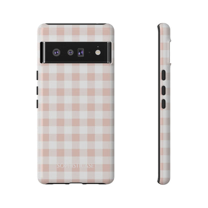 Gingham in Neutral Beige - Drop Proof Phone Case for Google Pixel