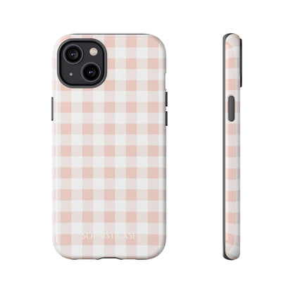 Gingham in Neutral Beige - Drop Proof Phone Case for iPhone