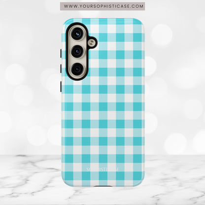 Gingham in Aqua - iPhone Case, Samsung Galaxy Case, Google Pixel Case