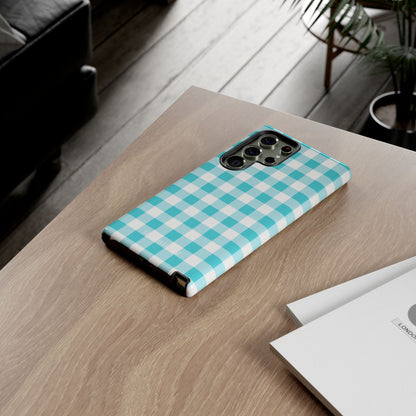 Gingham in Aqua - Tough Phone Case