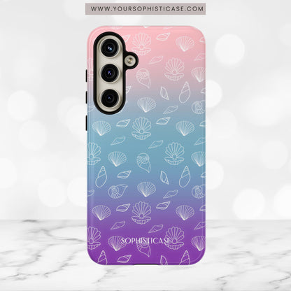 Seashell Society in Pink Blue & Purple Sunset - iPhone Case, Samsung Galaxy Case, Google Pixel Case