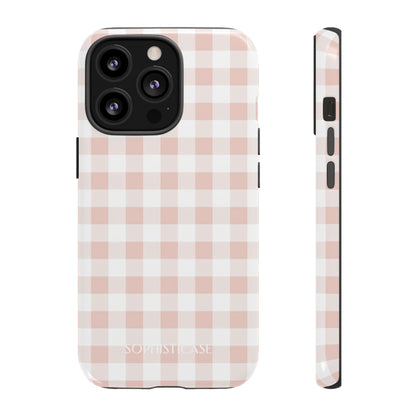 Gingham in Neutral Beige - Drop Proof Phone Case for iPhone