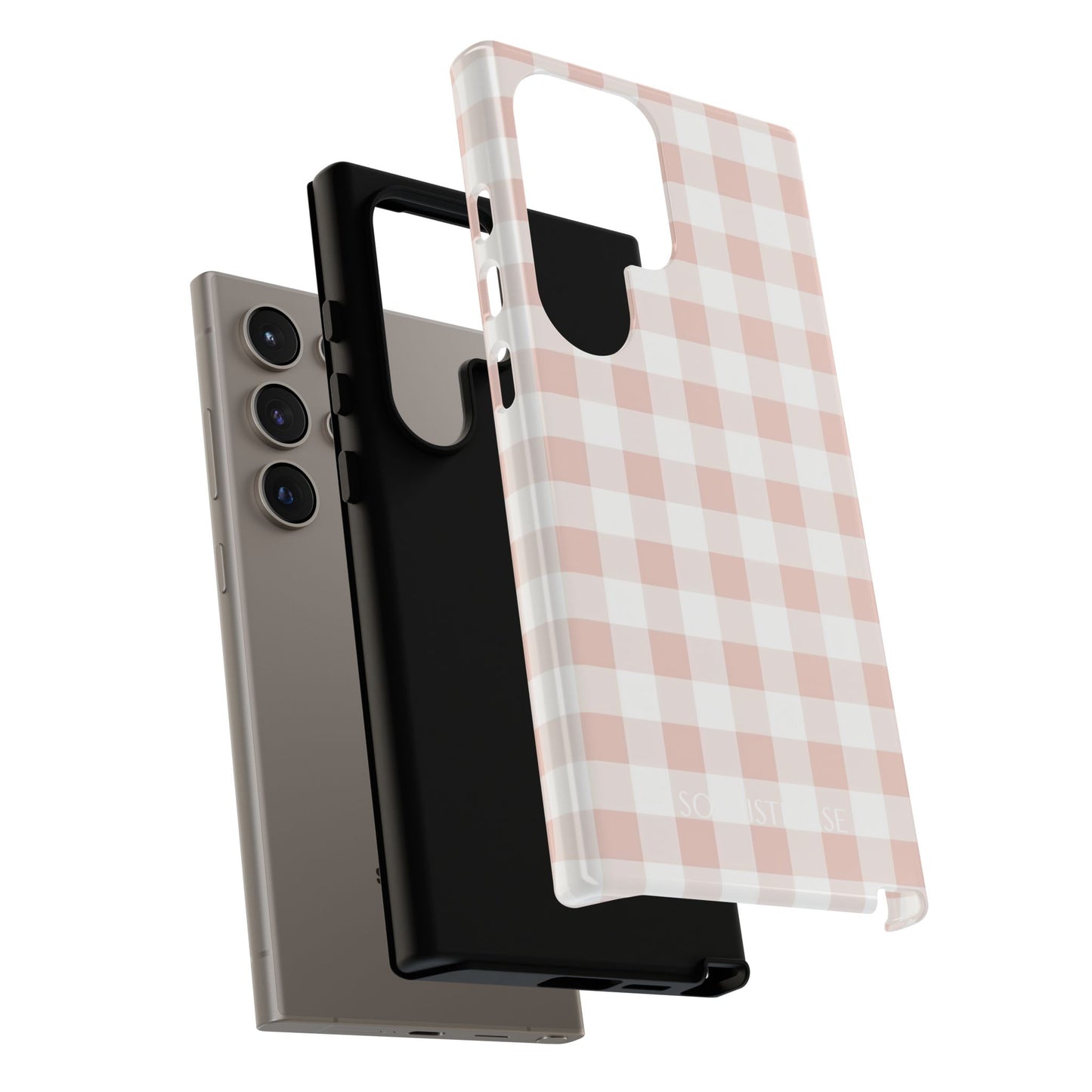 Gingham in Neutral Beige - Drop Proof Phone Case for Samsung Galaxy