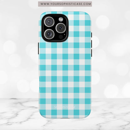 Gingham in Aqua - Tough Phone Case
