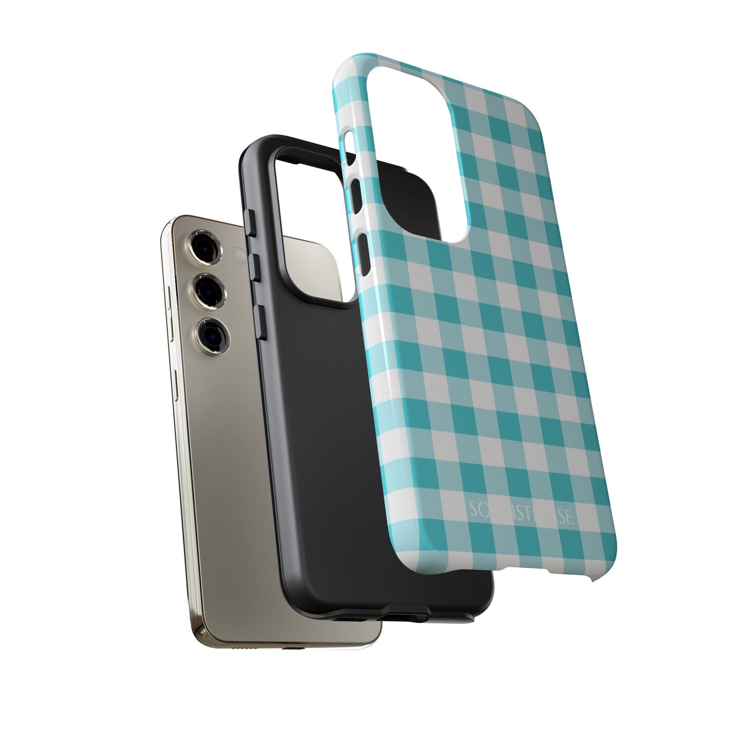 Gingham in Aqua - Drop Proof Phone Case for Samsung Galaxy