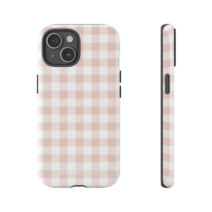 Gingham in Neutral Beige - Drop Proof Phone Case for iPhone