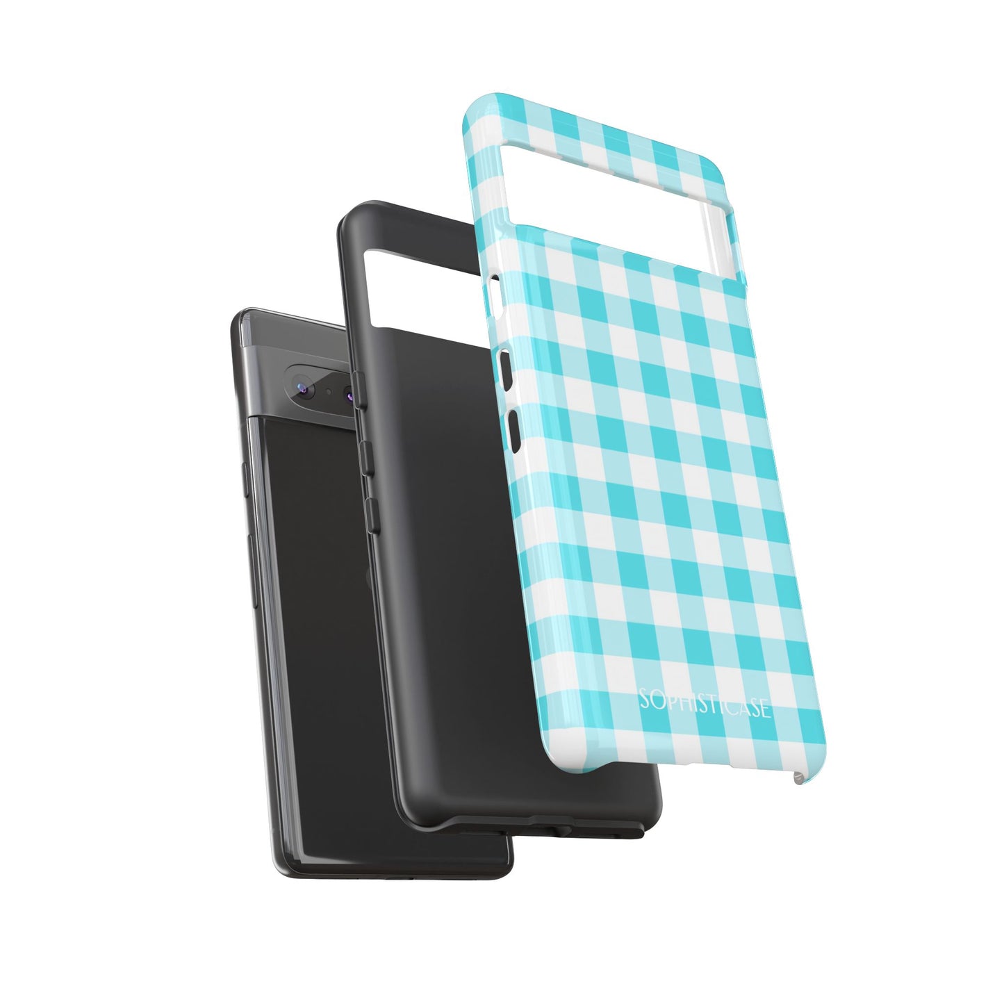 Gingham in Aqua - Drop Proof Phone Case for Google Pixel