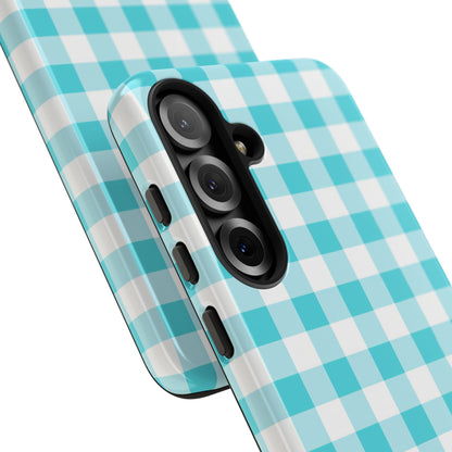 Gingham in Aqua - Tough Phone Case