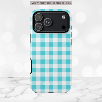 Gingham in Aqua - iPhone Case, Samsung Galaxy Case, Google Pixel Case