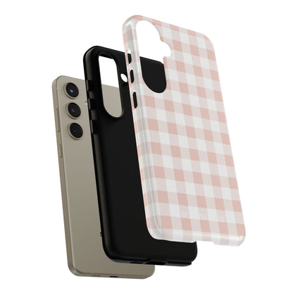 Gingham in Neutral Beige - Drop Proof Phone Case for Samsung Galaxy