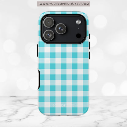 Gingham in Aqua - Tough Phone Case