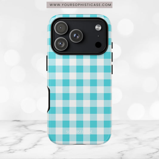 Gingham in Aqua - Tough Phone Case