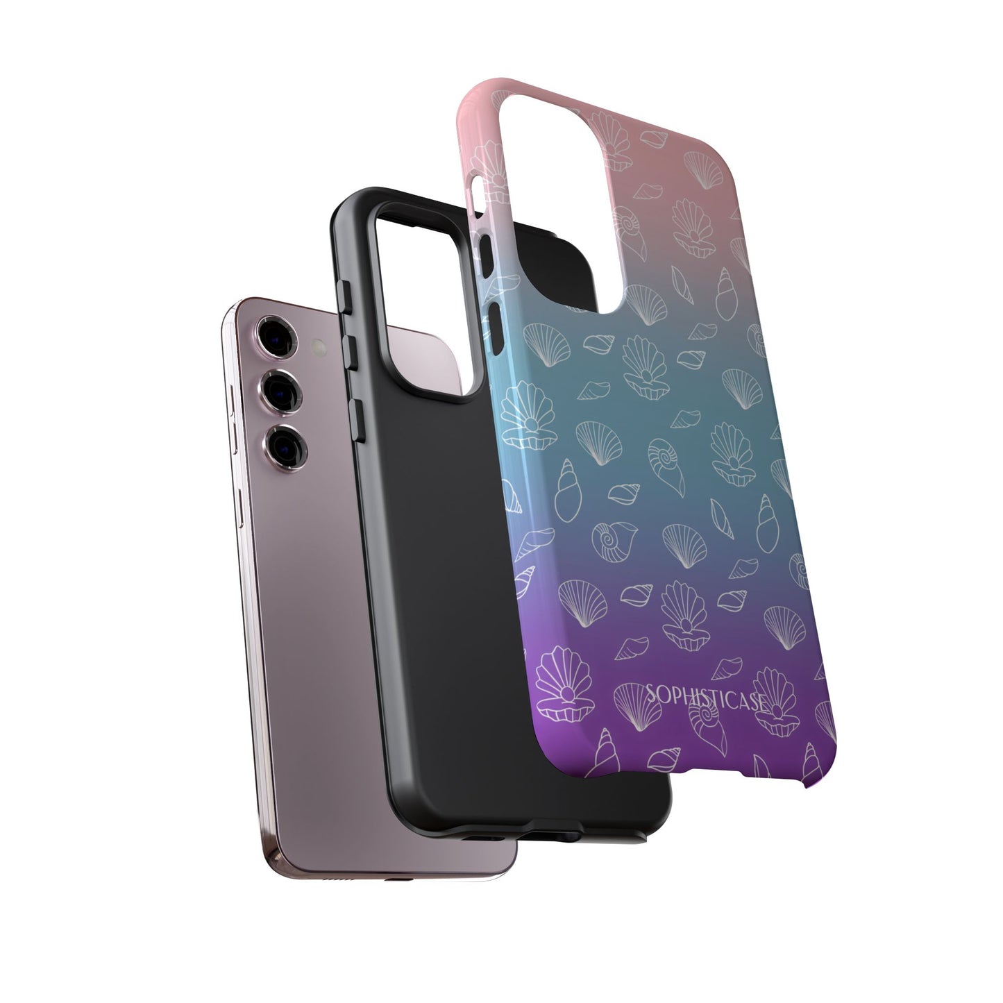 Seashell Society in Pink Blue & Purple Sunset - iPhone Case, Samsung Galaxy Case, Google Pixel Case