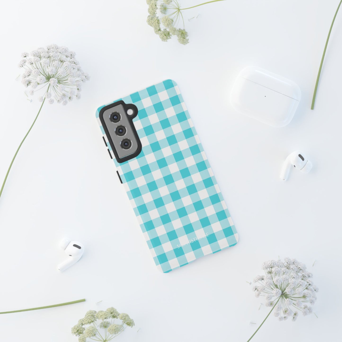 Gingham in Aqua - iPhone Case, Samsung Galaxy Case, Google Pixel Case