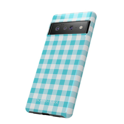 Gingham in Aqua - Drop Proof Phone Case for Google Pixel