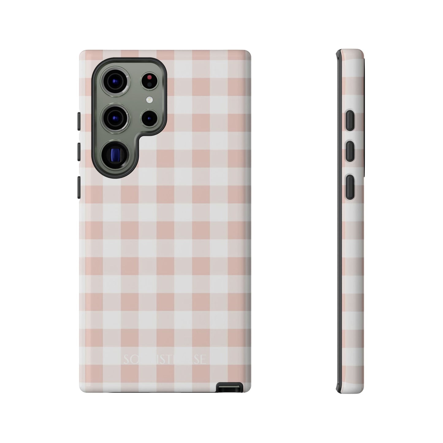 Gingham in Neutral Beige - Drop Proof Phone Case for Samsung Galaxy