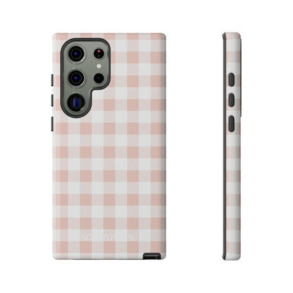 Gingham in Neutral Beige - Drop Proof Phone Case for Samsung Galaxy