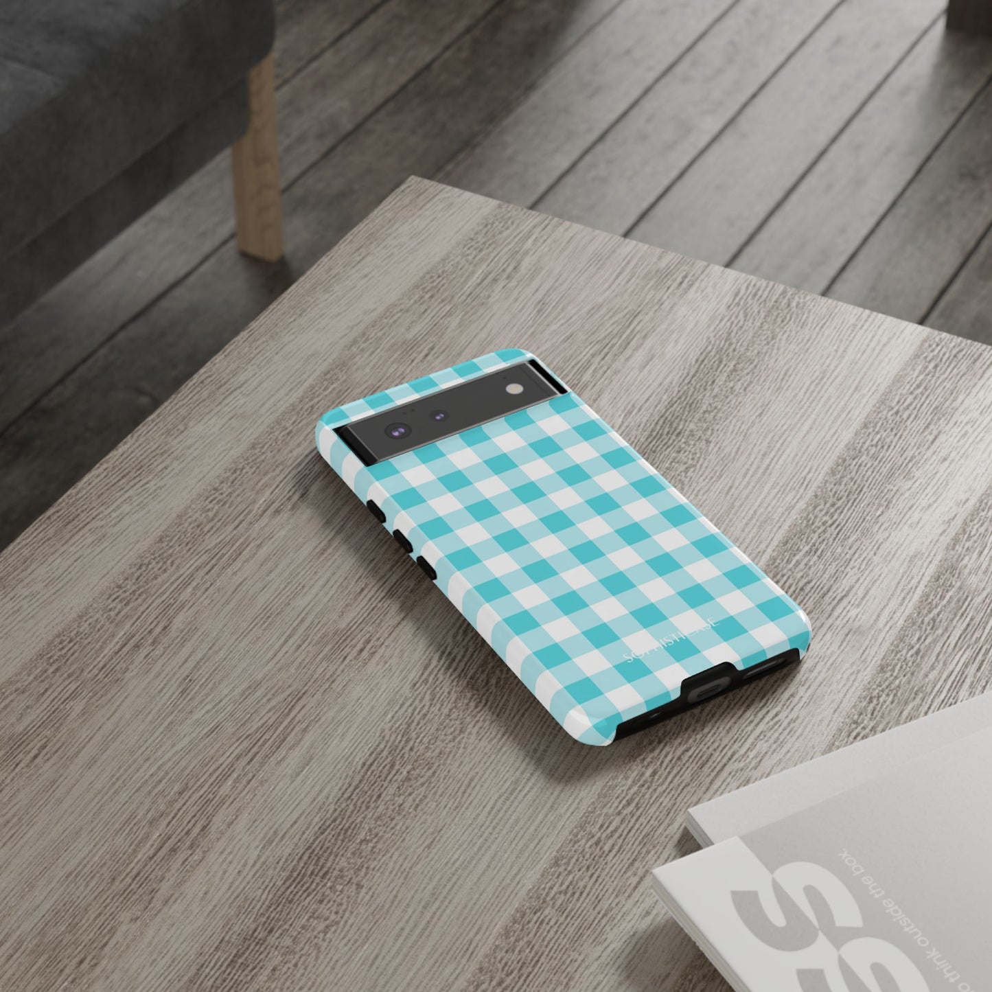 Gingham in Aqua - iPhone Case, Samsung Galaxy Case, Google Pixel Case