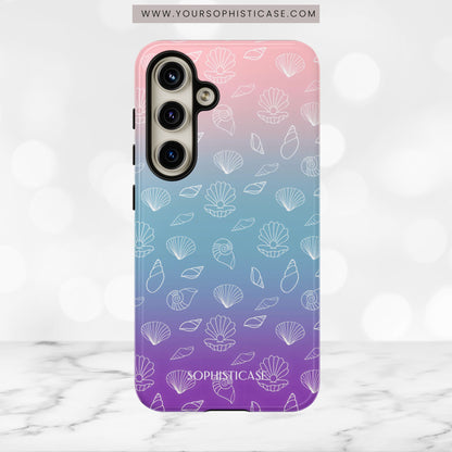 Seashell Society in Pink Blue & Purple Sunset - iPhone Case, Samsung Galaxy Case, Google Pixel Case
