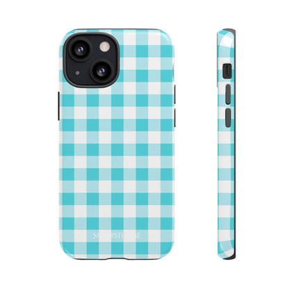 Gingham in Aqua - Tough Phone Case