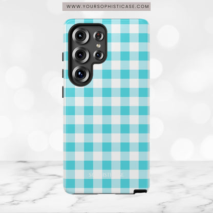 Gingham in Aqua - Tough Phone Case