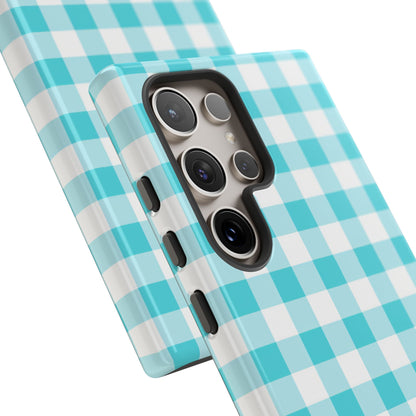 Gingham in Aqua - Tough Phone Case