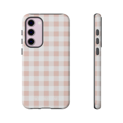 Gingham in Neutral Beige - Drop Proof Phone Case for Samsung Galaxy