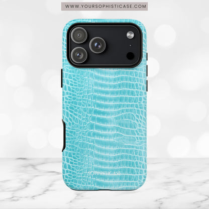 Luxe Leather in Aqua - iPhone Case