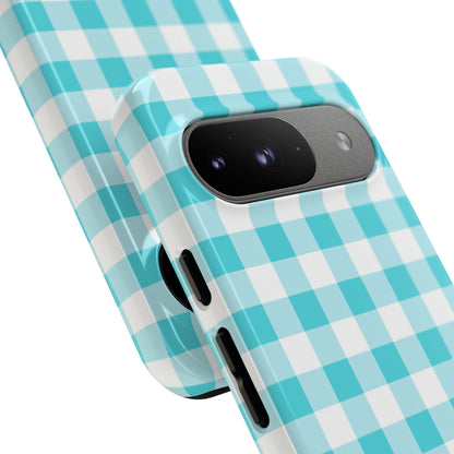 Gingham in Aqua - Tough Phone Case
