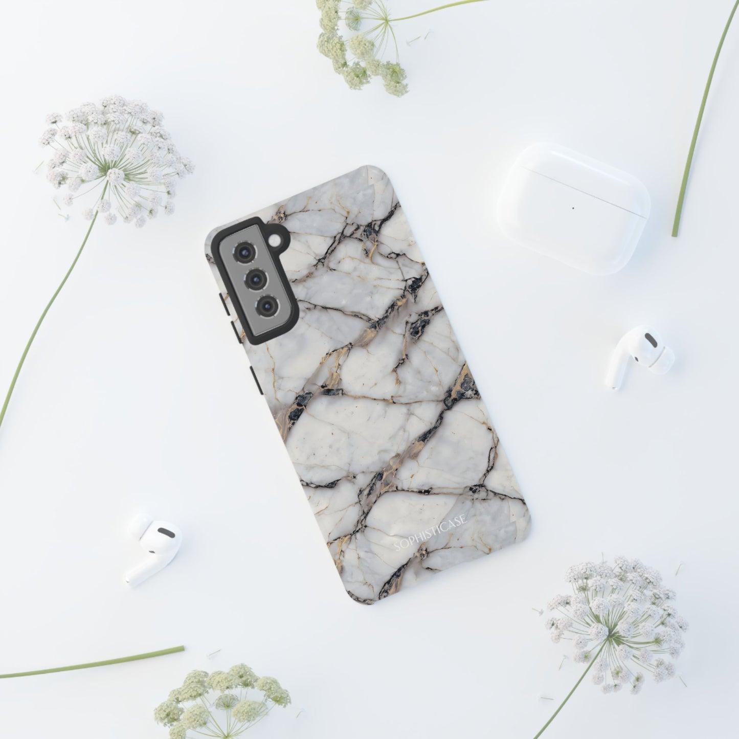 Marble Opulence in Cracked Beige - iPhone Case, Samsung Galaxy Case, Google Pixel Case