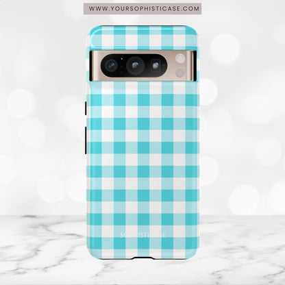 Gingham in Aqua - Tough Phone Case