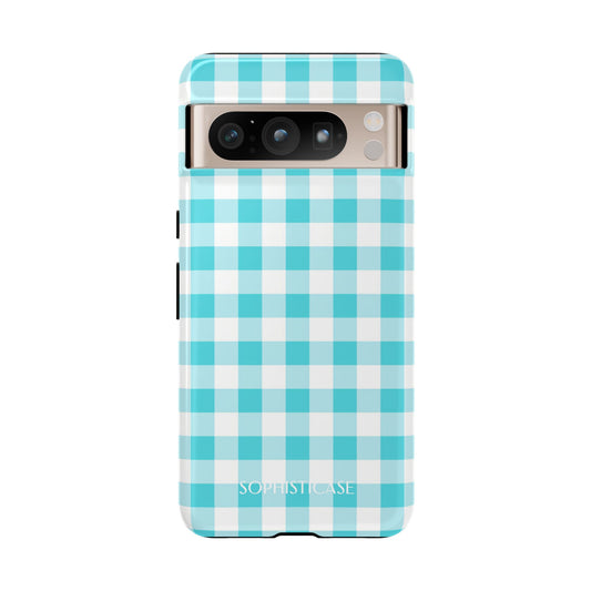 Gingham in Aqua - Drop Proof Phone Case for Google Pixel