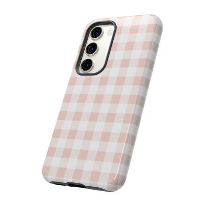 Gingham in Neutral Beige - Drop Proof Phone Case for Samsung Galaxy