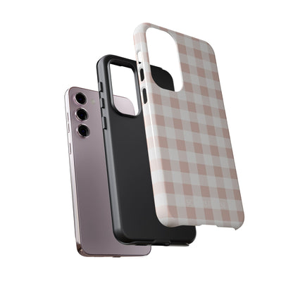 Gingham in Neutral Beige - Drop Proof Phone Case for Samsung Galaxy