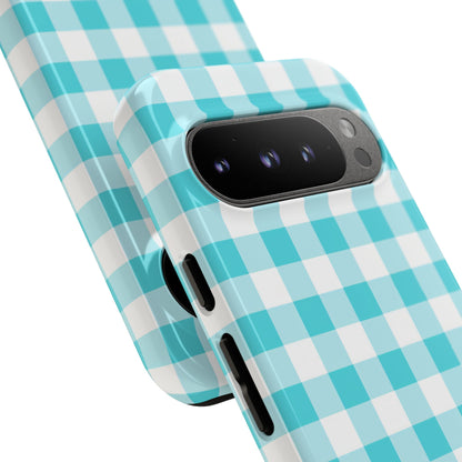Gingham in Aqua - iPhone Case, Samsung Galaxy Case, Google Pixel Case